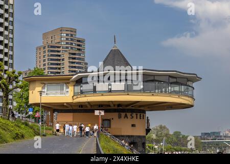 People enjoying warm spring weather on Rhine Promenade in Cologne Stock Photo