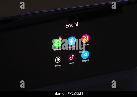 Brazil. 05th May, 2024. In this photo illustration, social networks (WhatsApp, Facebook, Instagram, Threads, TikTok and Telegram) logos seen displayed on a smartphone. (Photo by Rafael Henrique/SOPA Images/Sipa USA) *** Strictly for editorial news purposes only *** Credit: Sipa USA/Alamy Live News Stock Photo