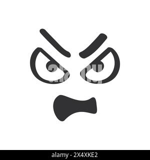 Angry face of annoyed crazy character in monochrome doodle style vector illustration Stock Vector