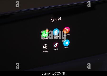 Brazil. 5th May, 2024. In this photo illustration, social networks (WhatsApp, Facebook, Instagram, Threads, TikTok and Telegram) logos seen displayed on a smartphone. (Credit Image: © Rafael Henrique/SOPA Images via ZUMA Press Wire) EDITORIAL USAGE ONLY! Not for Commercial USAGE! Stock Photo