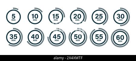 Clock symbols, stopwatch signs, Timer icons. Stock Vector