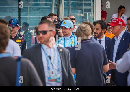 Miami Gardens, FL, USA. 5th May 2024. Race Finish. 1st place: 4 Lando Norris (GBR) McLaren; 2nd place: 1 Max Verstappen (NED) Red Bull Racing; 3rd place: 16 Charlez Leclerc (MON) Ferrari. F1 Miami GP at Miami Autodrome in Miami Gardens, Florida, USA. Credit: Yaroslav Sabitov/YES Market Media/Alamy Live News. Stock Photo