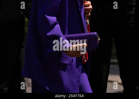 Milan, Italy - June, 16, 2023: woman wears Valentino bag, street style details, fashion outfit detail. Stock Photo