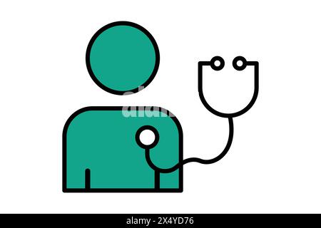 checkup icon. people with stethoscope. icon related to elderly. flat line icon style. old age element illustration Stock Vector