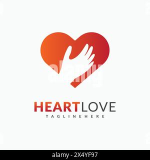 Logo of a hand hugging a heart. The heart is red and orange. Heart surrounded by white background Stock Vector