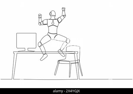 Single continuous line happy robot standing with both hands pointing ...