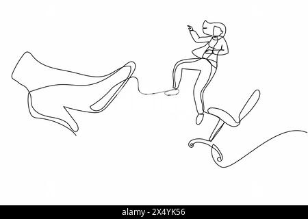 Continuous one line drawing unlucky small businesswoman kicked out by big foot from chair. Staff reduction, fired manager. Minimalist metaphor concept Stock Vector