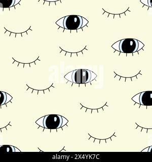 Eye doodle seamless vector pattern. Hand drawn doodle sketch simple background. Open, wink eyes minimal seamless pattern. Abstract pop beauty background. Vector illustration Stock Vector