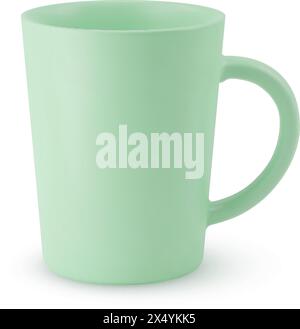 Illustration of Empty Green Ceramic Coffee Cup or Tea Mug on a White Background. Isolated Mockup with Shadow Effect, and Copy Space for Your Design Stock Vector