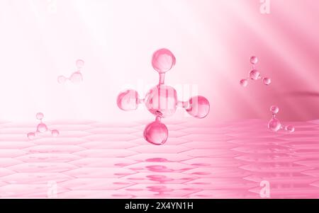Pink molecules are on the skin tissue, skincare and biomedical concept ...