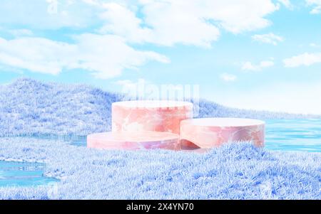 Outdoor grass and product stage background, 3d rendering. 3d illustration. Stock Photo