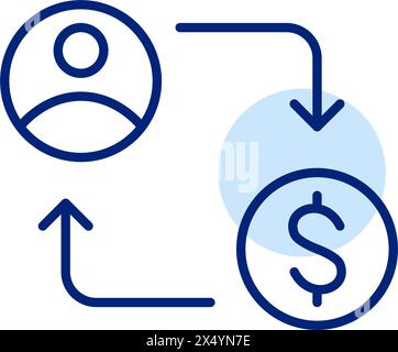 User and dollar symbols connected with arrows. Movement money between users, p2p transactions. Pixel perfect icon Stock Vector