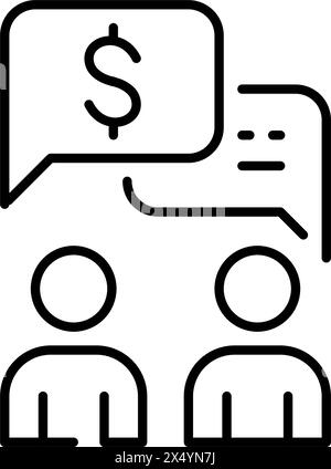 Users exchanging messages, dollar notification. P2P transaction proof. Pixel perfect, editable stroke icon Stock Vector