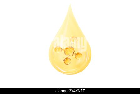 Gold molecule in transparent water droplets, skincare and biomedical concept, 3d rendering. 3d illustration. Stock Photo