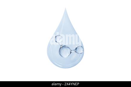 Blue molecule in transparent water droplets, skincare and biomedical concept, 3d rendering. 3d illustration. Stock Photo