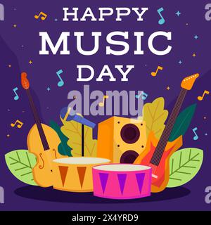 vector world music day illustration in flat design style Stock Vector