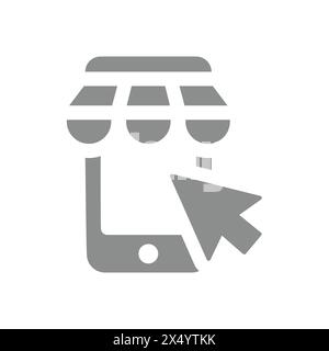 Shopping app vector icon. Online store with phone and mouse arrow. Stock Vector