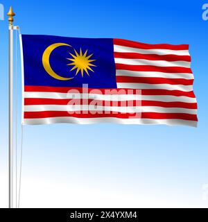Malaysia, official national waving flag, asiatic country, vector illustration Stock Vector