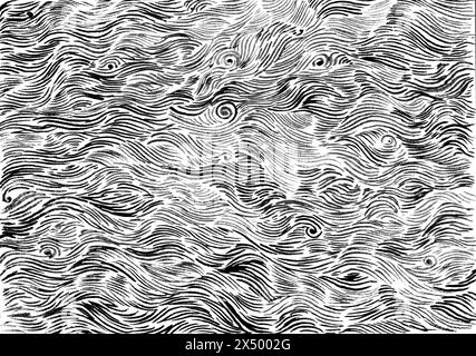 Abstract texture background. Decorative waves of delicate thin lines and curls of different lengths, sizes. Lines of different shades of gray and blac Stock Photo