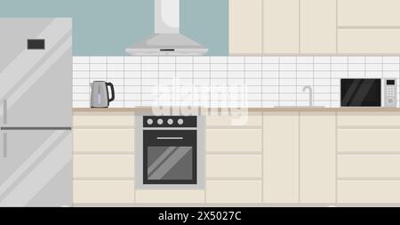 Modern kitchen interior in minimalist design. Vector illustration. Eps 10. Stock Vector