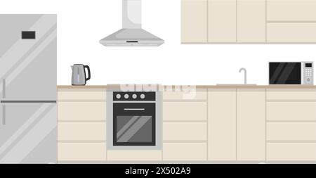 Modern kitchen interior in minimalist design. Vector illustration. Eps 10. Stock Vector