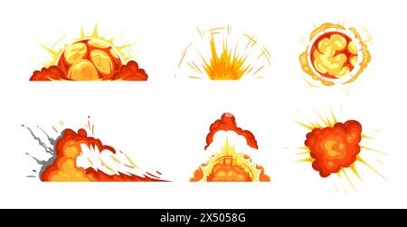 Cartoon explosions. Exploding bomb collection set animation Stock Vector