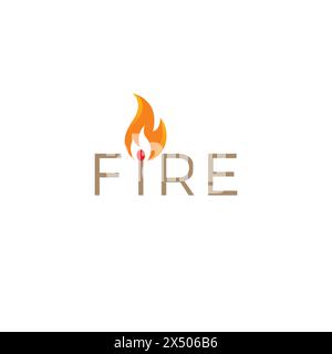 Fire Text Logo Vector. wooden matches logo. flame icon Stock Vector