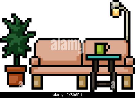 pixel art of living room sofa isolated background Stock Vector