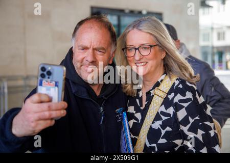 London, UK  5 May 2024 Jacqui Smith has a selfie taken. Jacqui Smith, British broadcaster, political commentator and former Labour Party politician, a Stock Photo