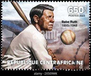 Babe Ruth and baseball on african stamp Stock Photo