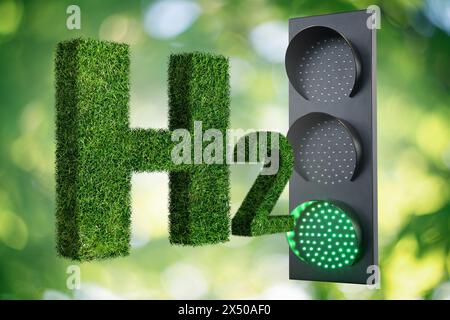 Getting green hydrogen from renewable energy sources. Concept. Stock Photo