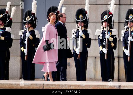 Stockholm, Swden. 06th May, 2024.Stockholm, Sweden. 06th May, 2024. King Frederick X and Queen Mary arrive by boat with the Order of Vasa, accompanied by the Swedish Crown Princess Victoria and Prince Daniel to Skeppsbron in Stockholm, Monday, May 6, 2024. Upon arrival, the royal couple is received by King Carl XVI Gustaf and Queen Silvia. Monday and Tuesday, the Danish royal couple make their first state visit to Sweden. Credit: Ritzau/Alamy Live News Stock Photo