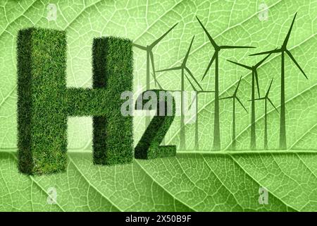 Getting green hydrogen from renewable energy sources. Concept. Stock Photo