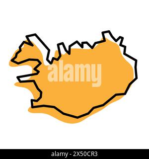 Iceland country simplified map. Orange silhouette with thick black sharp contour outline isolated on white background. Simple vector icon Stock Vector