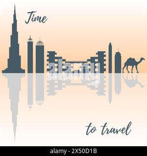 United Arab Emirates skyscrapers silhouette. Dubai buildings, hotels and symbol vector illustration. Dubai city skyline. Towers and landmarks cityscap Stock Vector