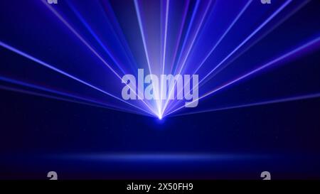 Laser light show. Bright led laser beams, dj light party. Illuminated blue stage, strobe lights. Background, backdrop for displaying products. Vector Stock Vector