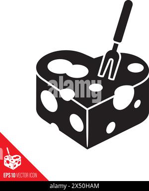 Heart shaped piece of cheese and fork vector line icon for Cheese Lover's Day on January 20 Stock Vector