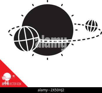 Positions of earth relative to sun at perihelion and aphelion vector glyph icon for Perihelion Day on January 4 Stock Vector