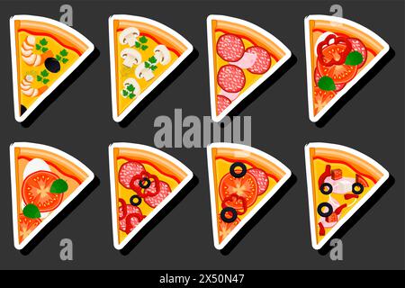 Illustration on theme big hot tasty pizza to pizzeria menu, Italian pizza consisting of various ingredients such as crispy baked dough, red tomato, Ge Stock Vector