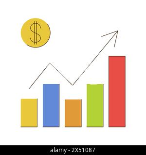 A graph with a dollar sign. A growing trend. Financial Flat vector illustration isolated on white background. Stock Vector