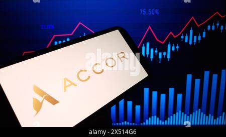 Konskie, Poland - March 17, 2024: Accor company logo displayed on mobile phone Stock Photo