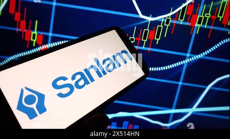 Konskie, Poland - March 17, 2024: Sanlam company logo displayed on mobile phone Stock Photo