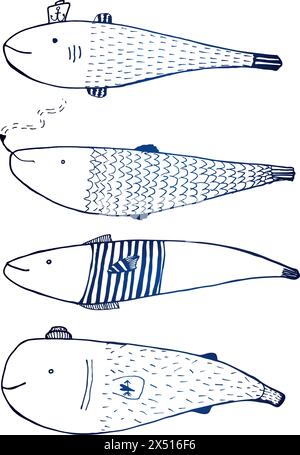 Illustration fish. Drawings, aquatic animals vector illustration. Stock Vector