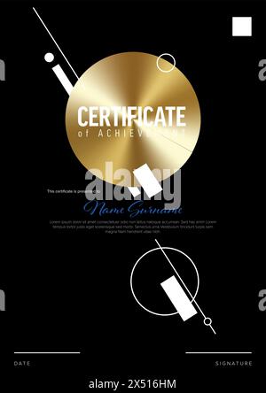 Minimalistic simple a4 diploma certificate template in japan style with gold accent. Printable template with sample content. Multipurpose black certif Stock Vector