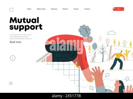 Mutual Support: Save a drowning person -modern flat vector concept illustration of woman reaching out to drowning woman A metaphor of voluntary, colla Stock Vector