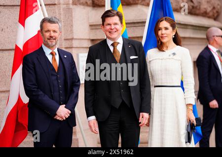 Stockholm, Denmark. 06th May, 2024. King Frederick X and Queen Mary arrive at the Swedish Riksdag and are received by Chairman Andreas Norlén, in Stockholm on Monday, May 6, 2024. On Monday and Tuesday, the Danish royal couple will make their first state visit to Sweden. During the state visit, the royal couple will meet Danish and Swedish astronauts, visit the Berga naval station, and attend a gala dinner at the Royal Palace. (Photo: Ida Marie Odgaard/Scanpix 2024) Credit: Ritzau/Alamy Live News Stock Photo