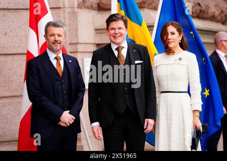 Stockholm, Denmark. 06th May, 2024. King Frederick X and Queen Mary arrive at the Swedish Riksdag and are received by Chairman Andreas Norlén, in Stockholm on Monday, May 6, 2024. On Monday and Tuesday, the Danish royal couple will make their first state visit to Sweden. During the state visit, the royal couple will meet Danish and Swedish astronauts, visit the naval station Berga and attend a gala dinner at the Royal Palace. (Photo: Ida Marie Odgaard/Scanpix 2024) Credit: Ritzau/Alamy Live News Stock Photo