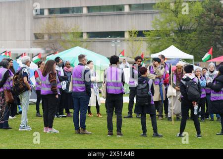 Encampment protest supporting the Palestine cause during the Israel-Hamas conflict in Toronto, Canada - May 5, 2024 Stock Photo