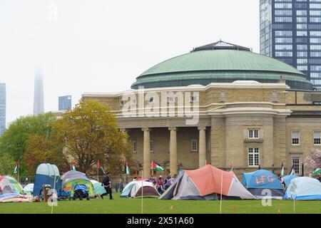 Encampment protest supporting the Palestine cause during the Israel-Hamas conflict in Toronto, Canada - May 5, 2024 Stock Photo