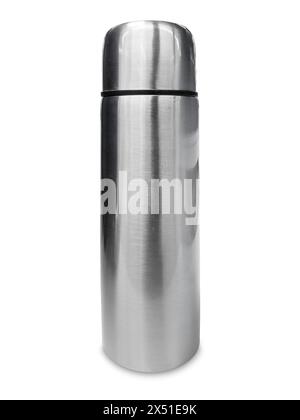 Stainless steel thermos bottle, isolated on white with clipping path included Stock Photo